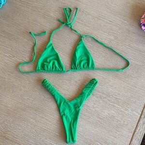 Green thong Bikini Swim Set - Triangle Top & V-Back Bottom